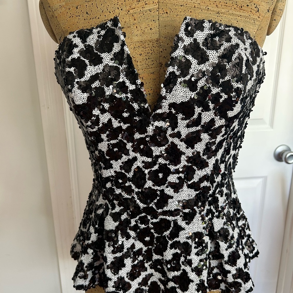 Guess Vintage Black and White Sequin Peplum Top